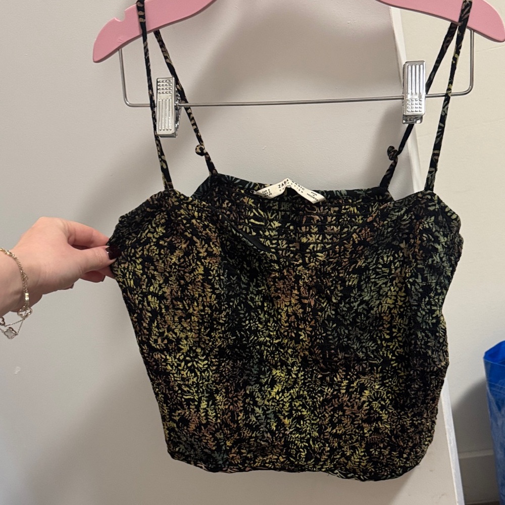 Zara Black and Green Velvet Camisole